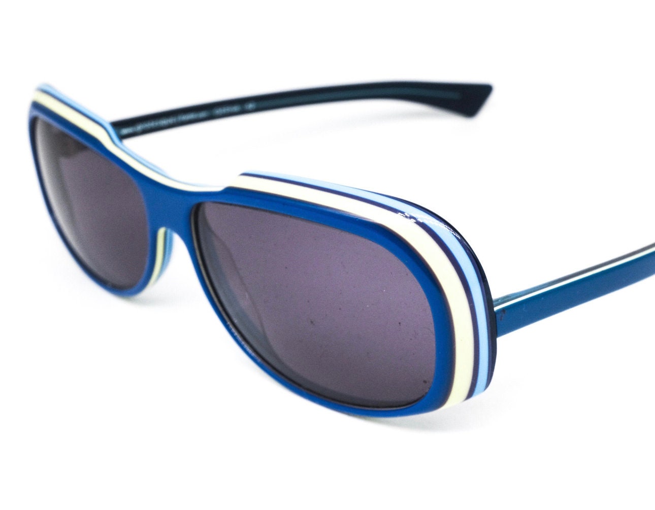 Geena 62 avant-garde blue reverse temples mount multilayered cello sunglasses hand made in Germany  NOS '90