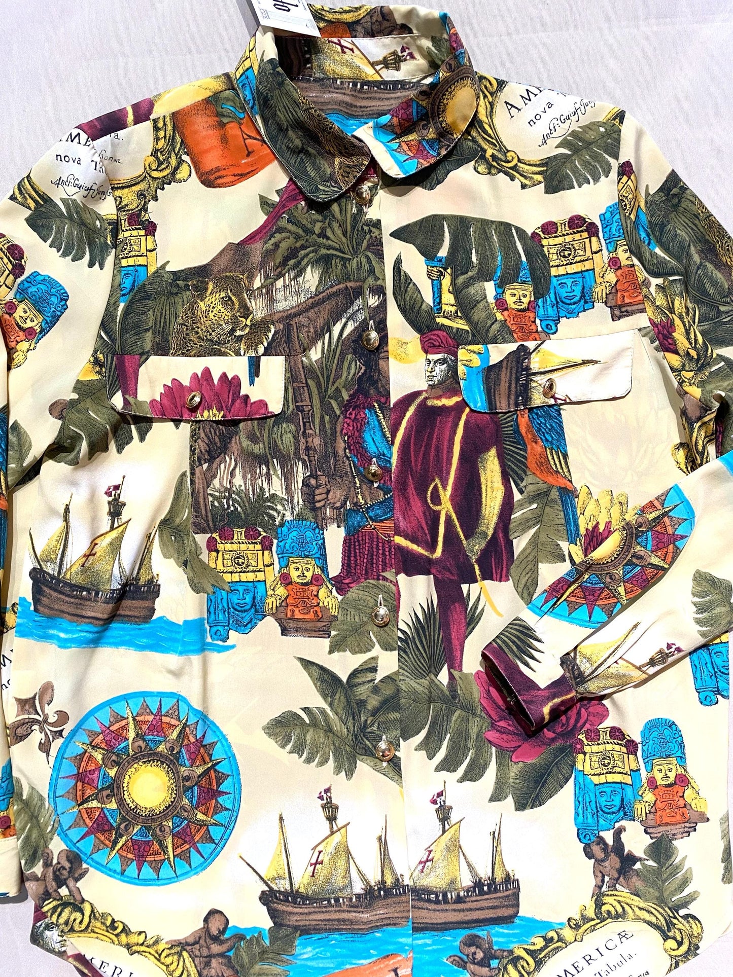 Collectible shirt America’s discovery Atzech-Maya Columbus inspired print sz L Itsly 80s