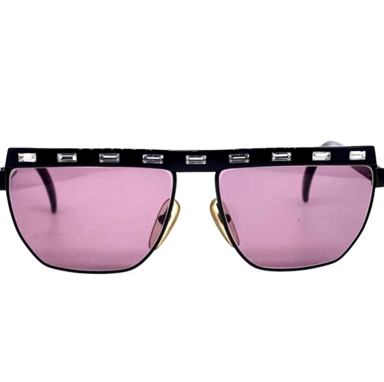 Paloma Picasso 3706 occhiali da sole flat top in cristallo browline, anni '80 NOS