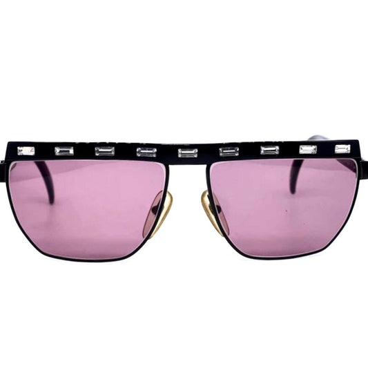 Paloma Picasso 3706 occhiali da sole flat top in cristallo browline, anni '80 NOS