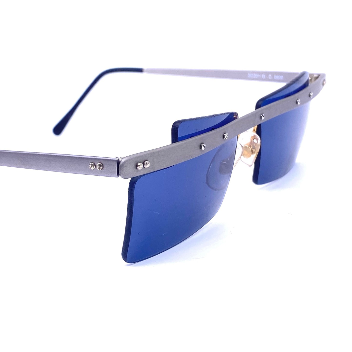 Sin&Cos square anodized metal avant-garde sunglasses, blue, silver or red, NOS 90s Italy