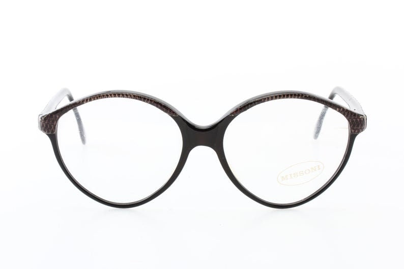 Missoni M80 black cateye eyeglasses frames w real knitted fabric inserts, Nos 80s Italy