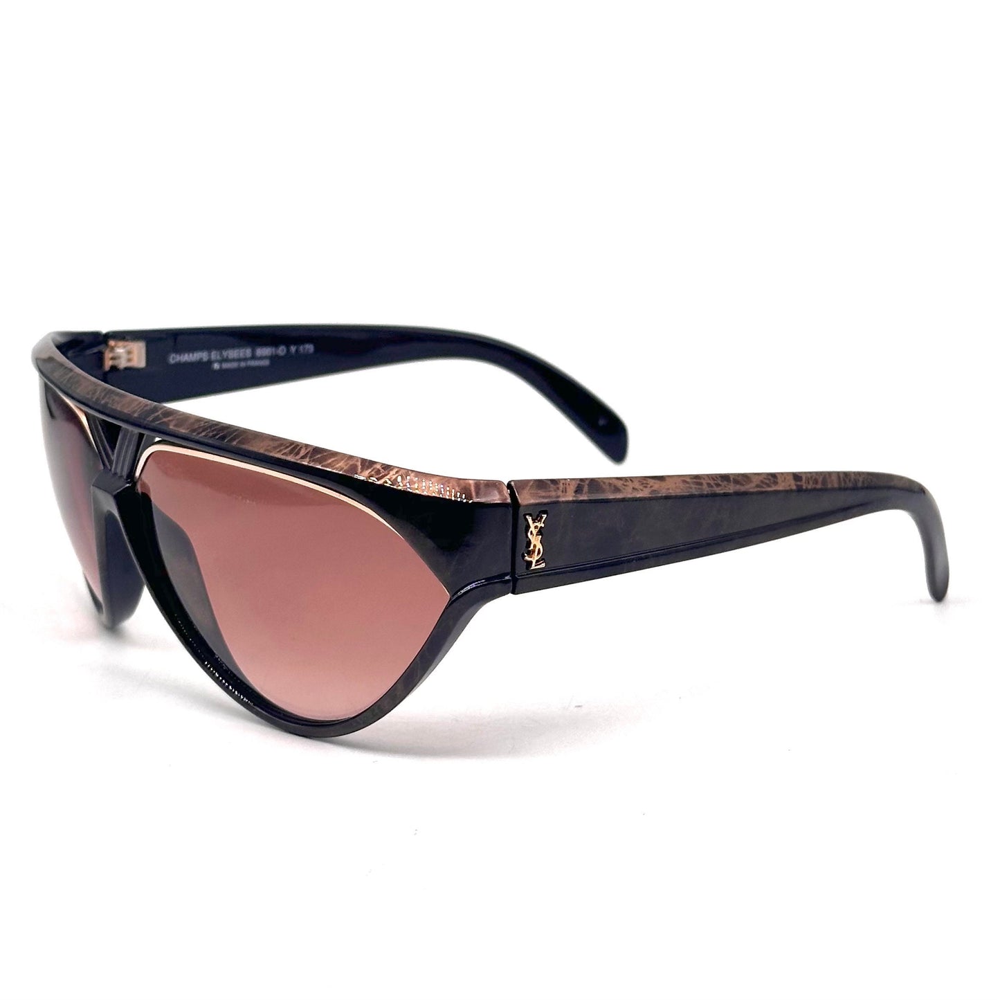 YSL Saint Laurent Champ Elysees collectible wrap sunglasses black/gold marbles texture, NOs 80s