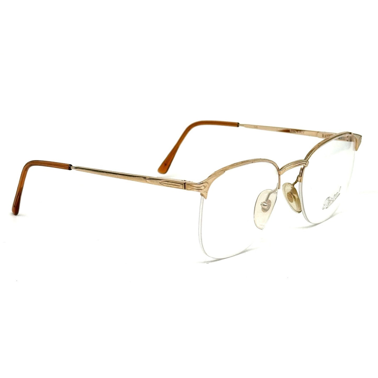 Persol Ratti Algor square half rim golden metal glasses frames, NOS 80s Italy