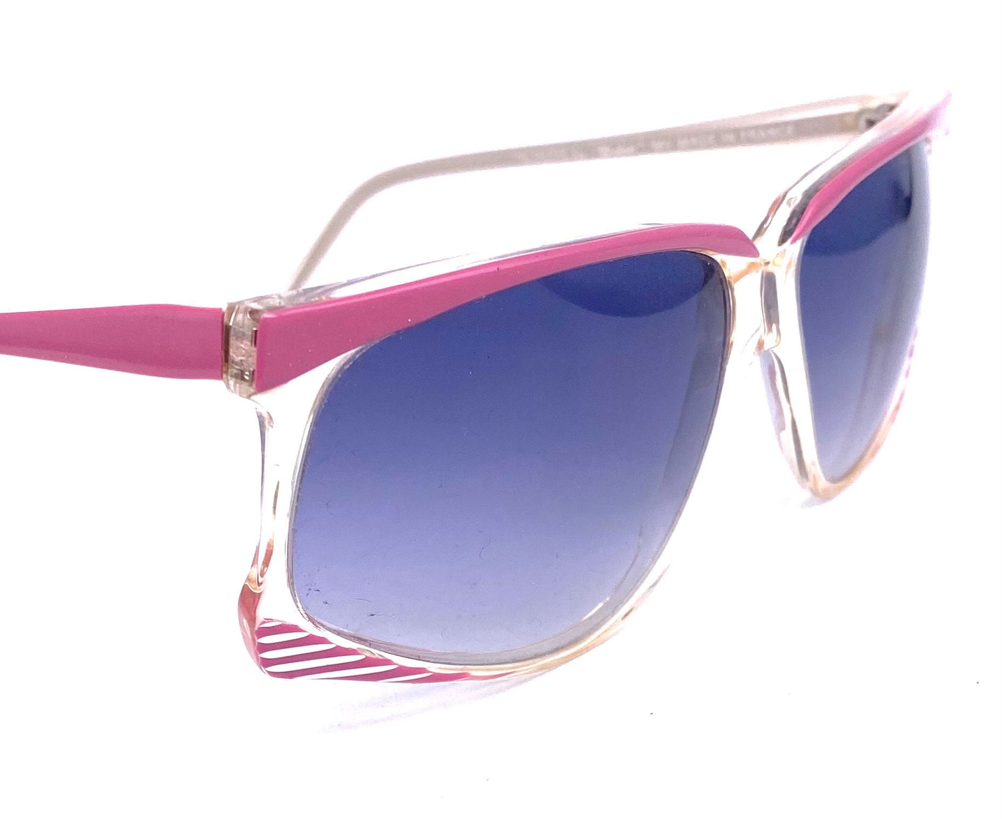 Saint Tropez cool clear/pink oversized sunglasses hand made in France, 80s NOS