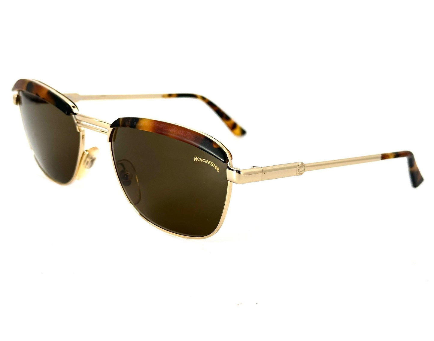 Winchester TwinFalls retro tortoise gold or brass metal sunglasses, 90s NOS hand made in Italy