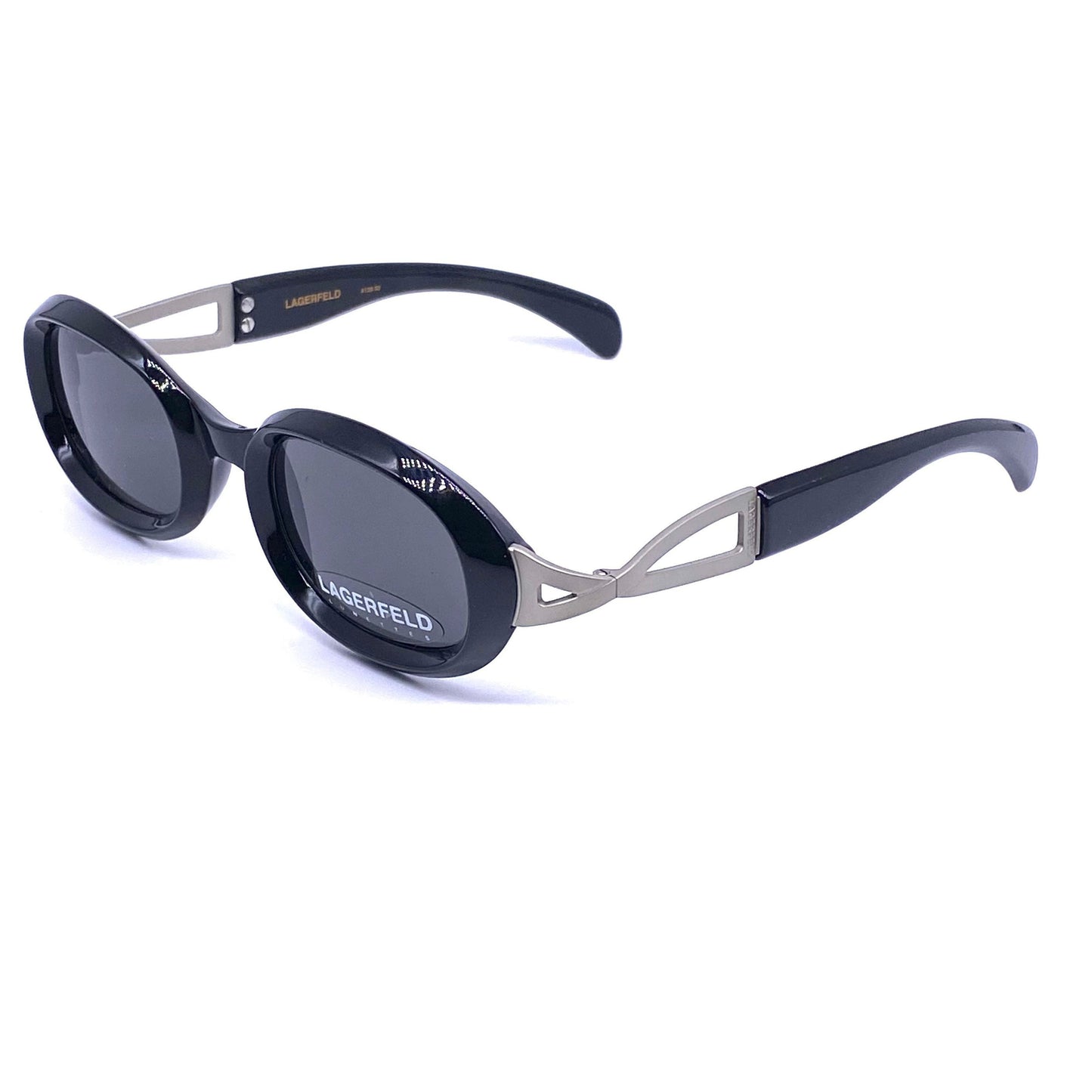 Karl Lagerfeld 90s oval black avant garde sunglasses made in France, NOS mint
