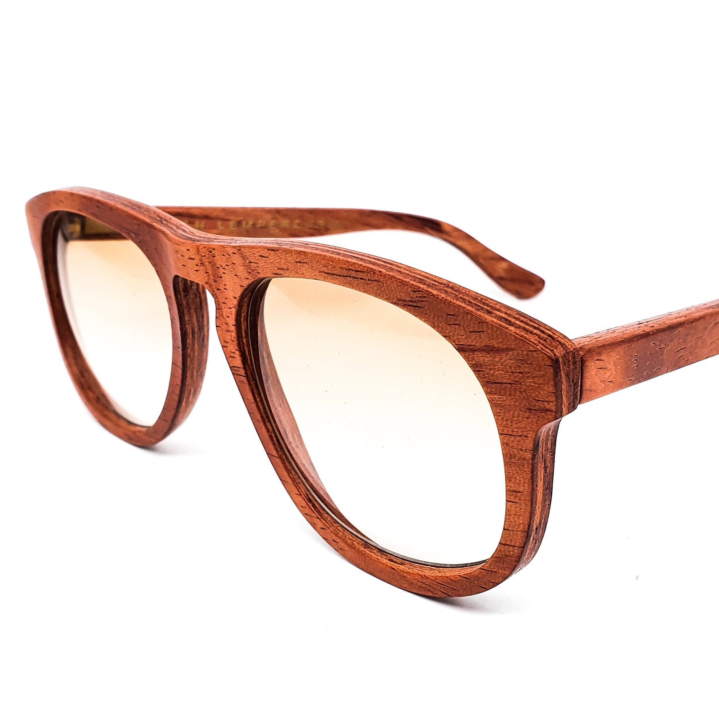 Jean Lempereur woodline aviator rosewood sunglasses fade lenses, NOS 1980s Handmade France