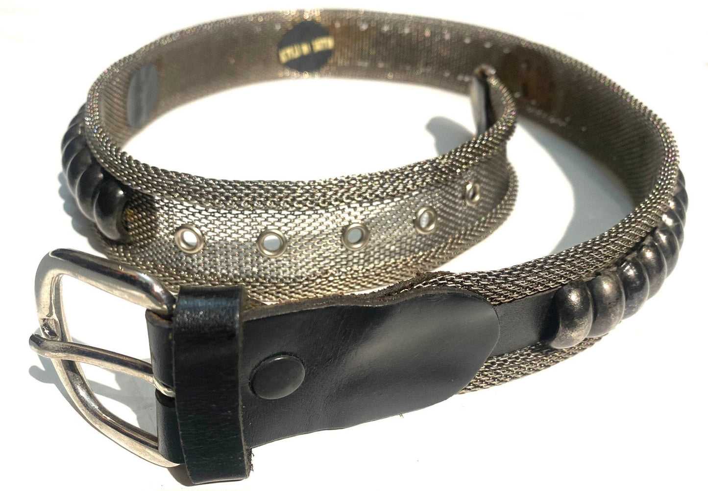 Krizia 80s rocker style belt, metal mesh, studs and black leather new old stock made in Italy