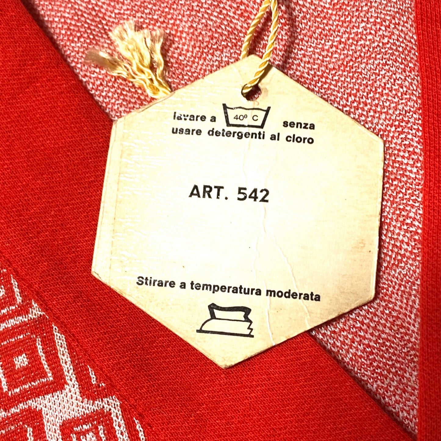 Ragno 1960s BNWT cotton cardigan, op-art red-white jacquard allover, minty