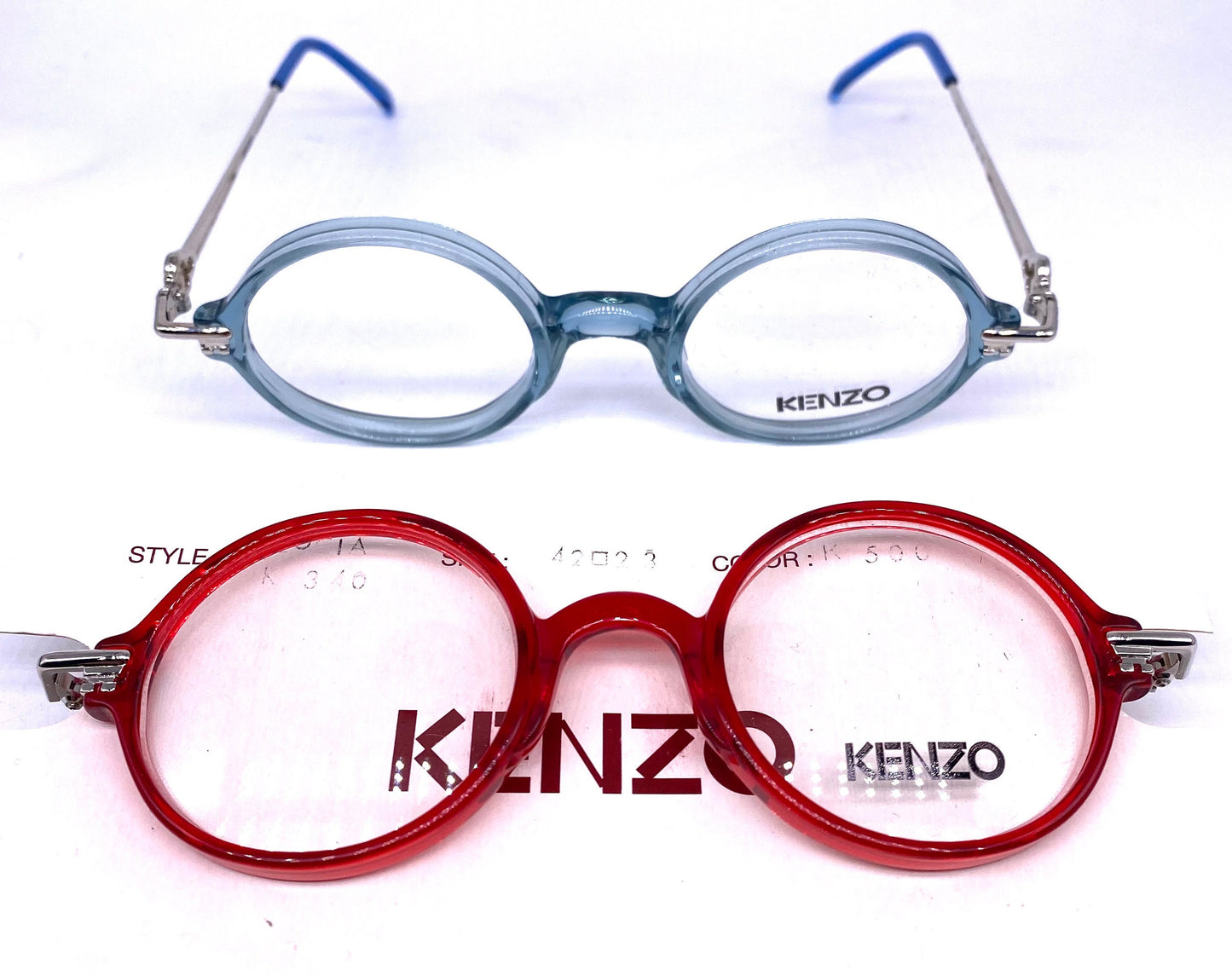 Kenzo Lucia cute round cello eyeglasses frames with key shaped hinges and temples, NOS 80s France