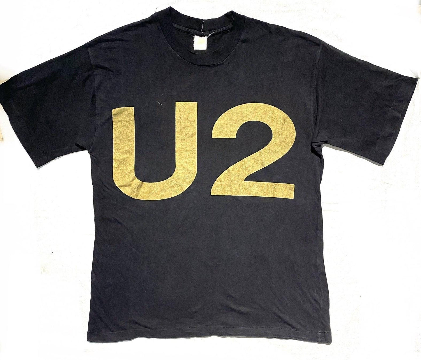 U2 Zooropa 1993 original Italian tour dates T-Shirt, black w golden print, XXL