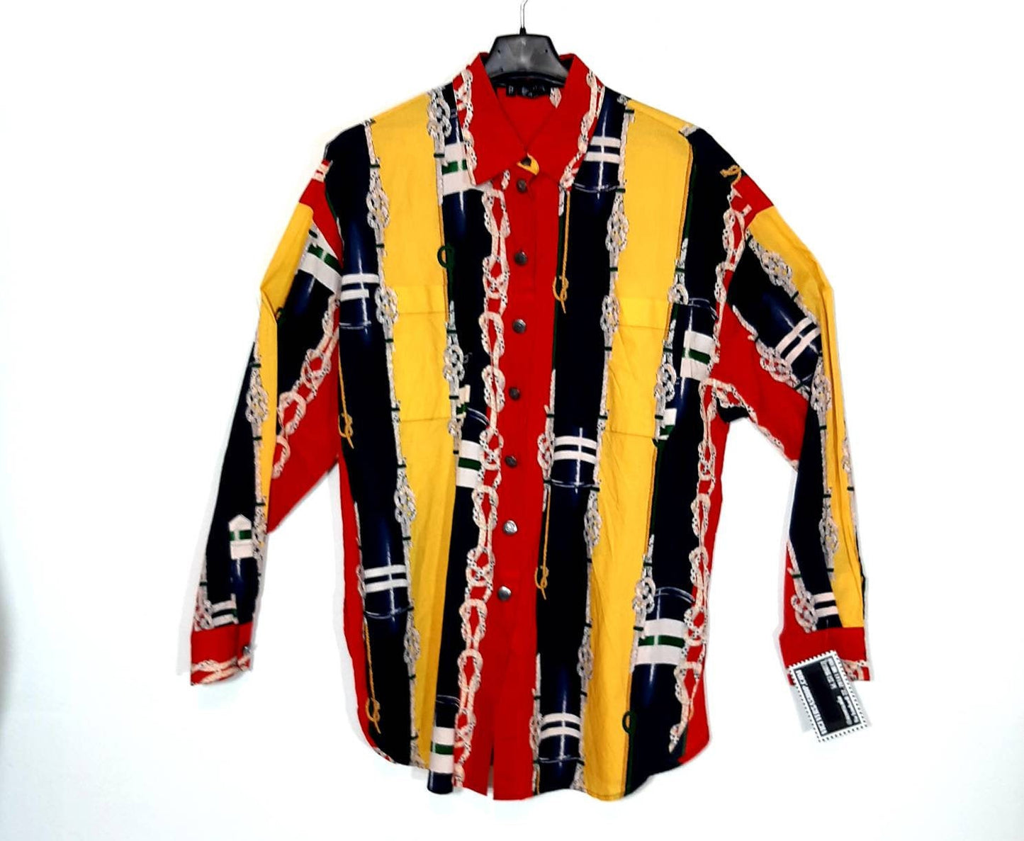 Escada Nautical knots print baroque/ striped preppy cotton shirt, 80s sz M mint!