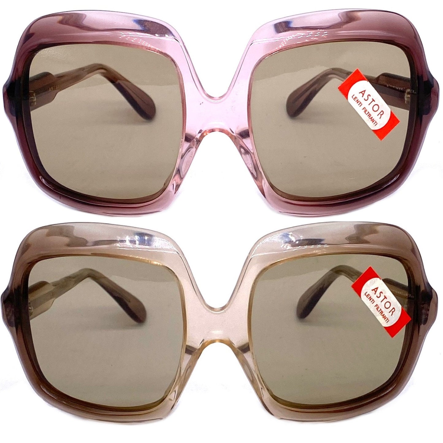 Astor square oversized sunglasses fading translucent cello 1960s NOS Italy