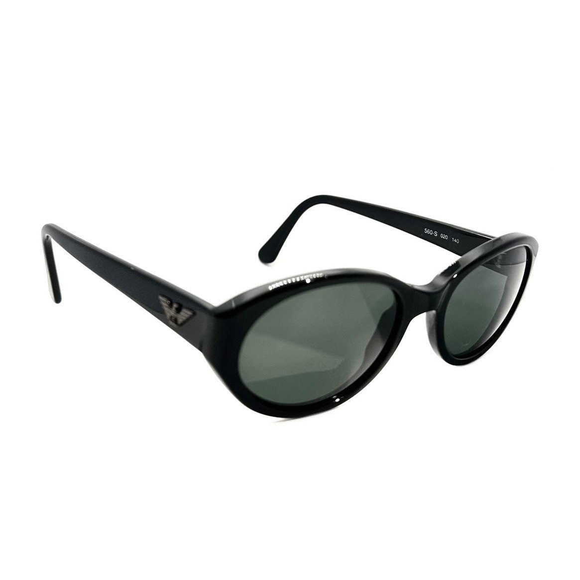 Emporio Armani 560-S oval sunglasses black with silver eagle logo minimal