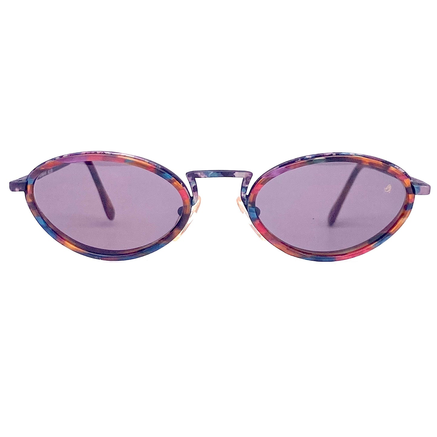 Barbara Allen oval dbl rim minimalist sunglasses w retro Styled bridge, coming in tortoise or multicolor acetate, NOs 80s