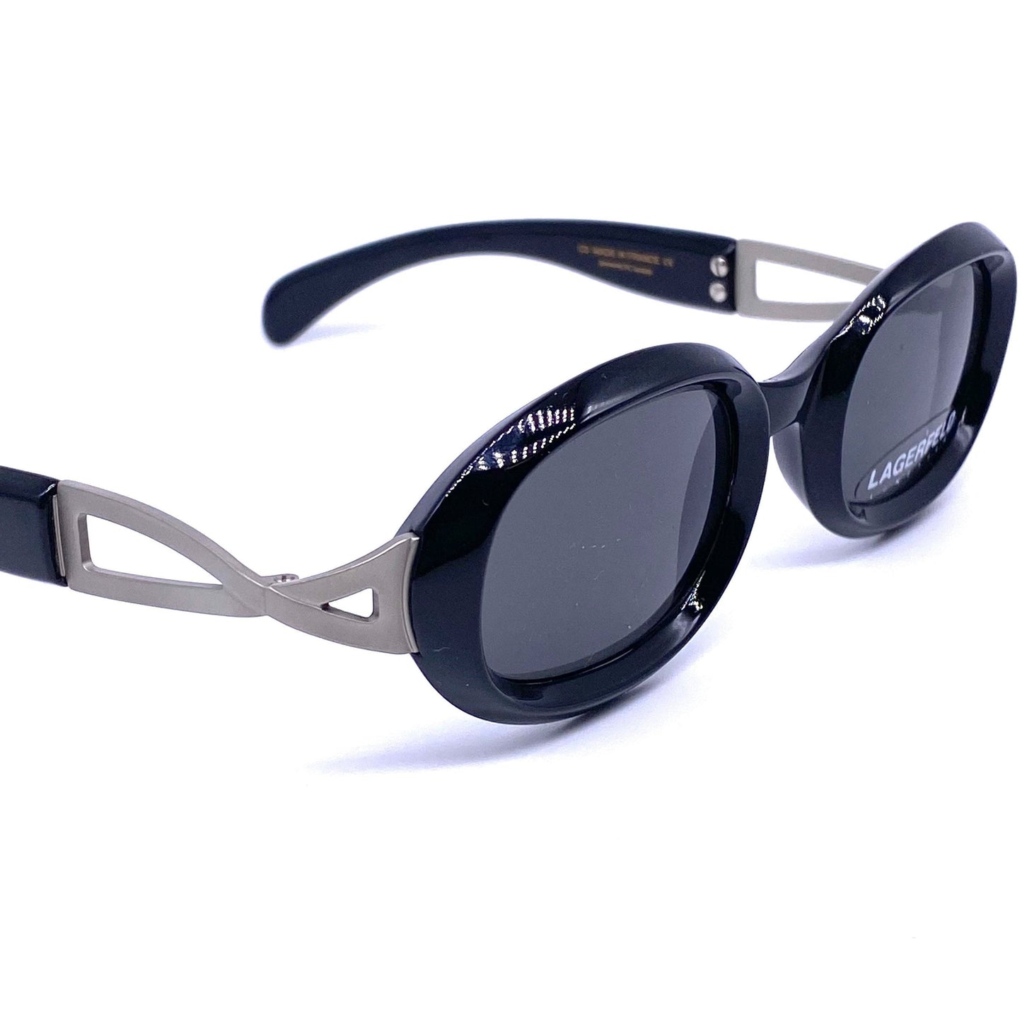 Karl Lagerfeld 90s oval black avant garde sunglasses made in France, NOS mint
