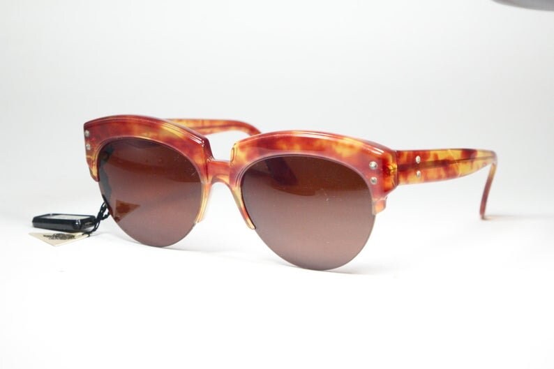 Aprilia elegant tortoise ladies sunglasses, half rim and thick brows, hand made in Italy 80s NOS