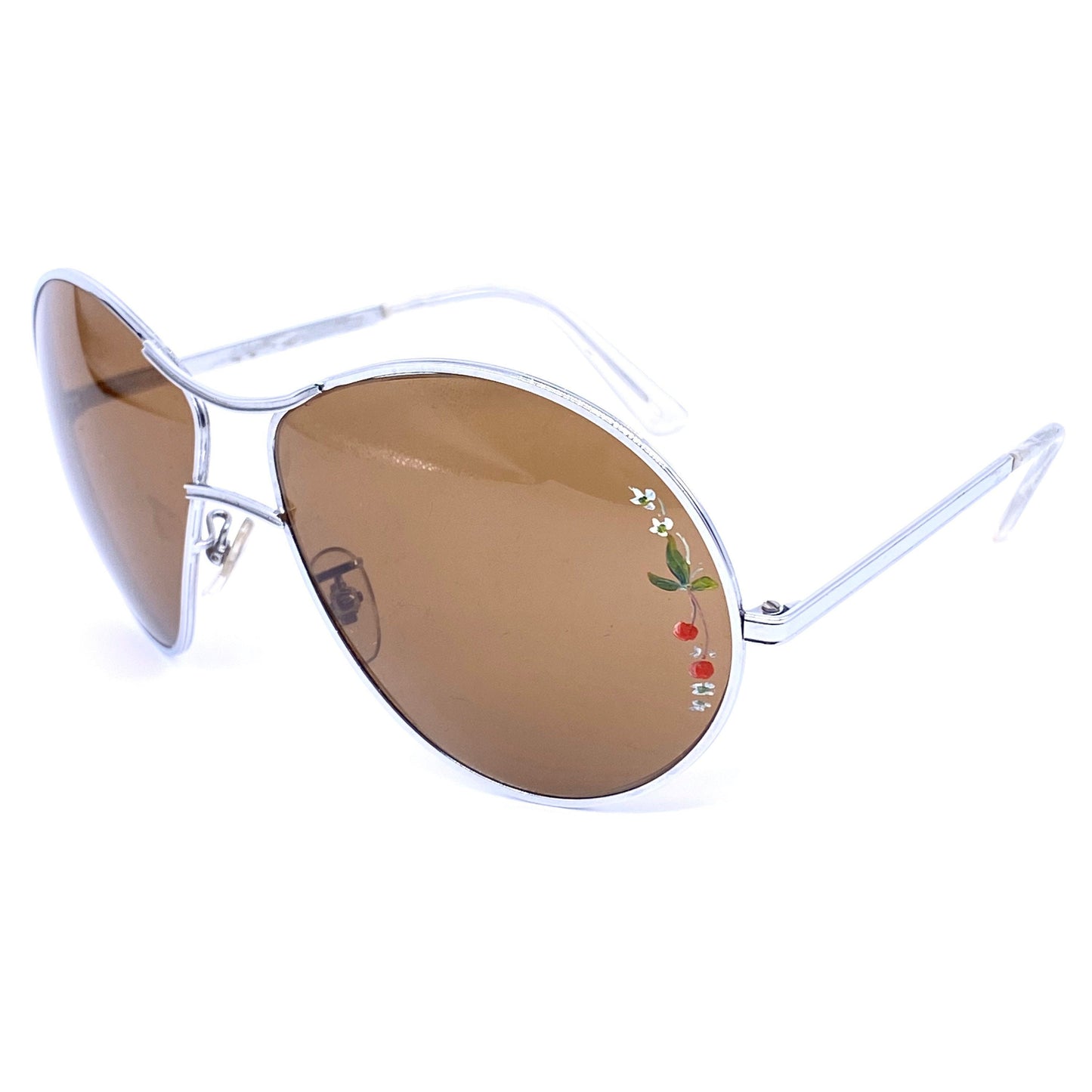 1960s oversized sunglasses with hand painted floral motif on lenses, unique