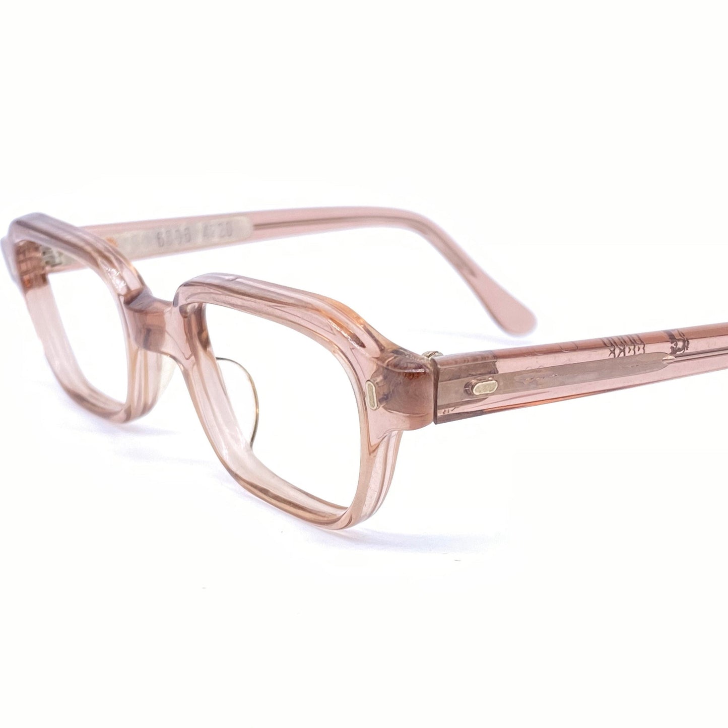 Röhm 1940s translucent pink square/rectangular  kids glasses frames, NOS in 3 sizes.