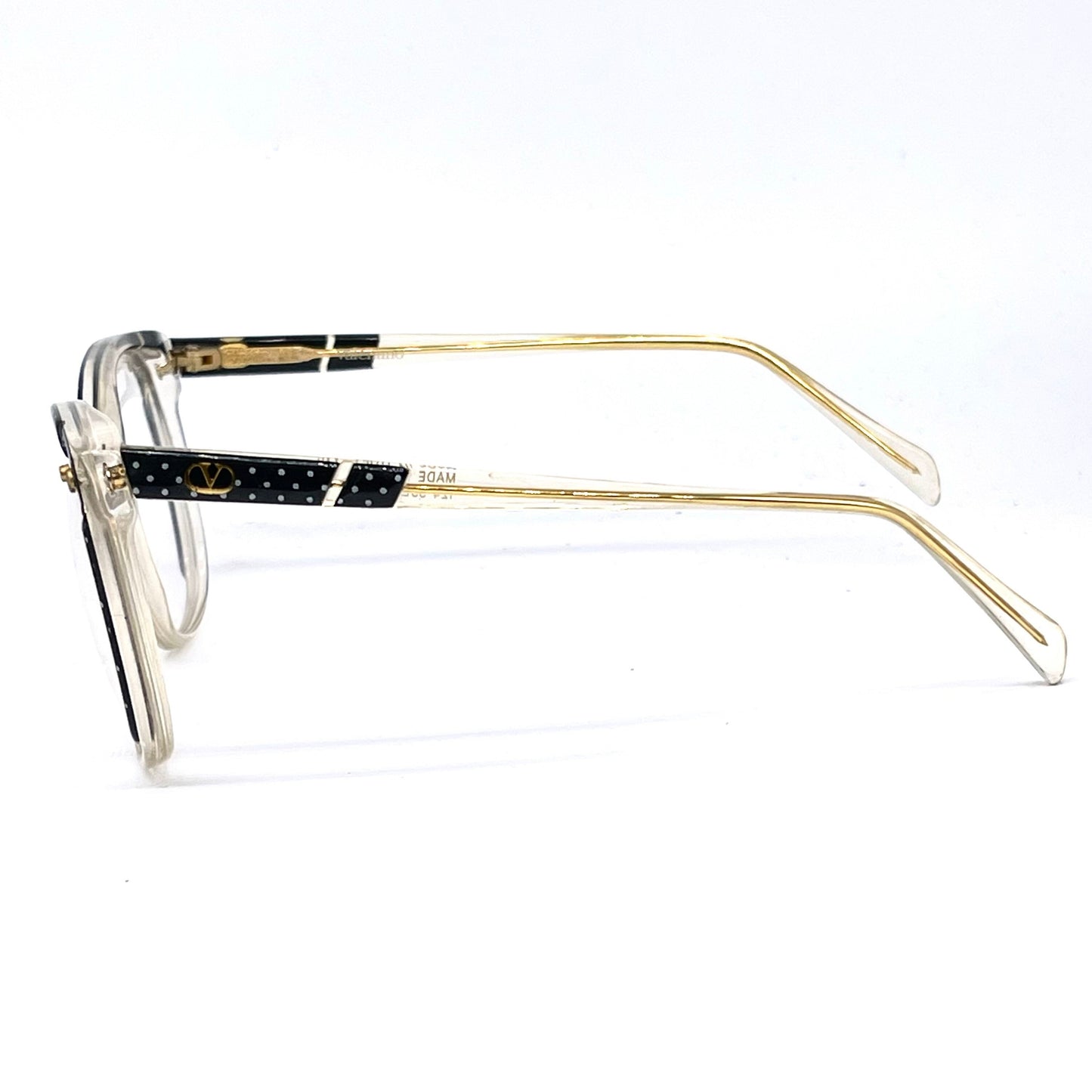 Valentino cool clear/black polka dot oversized ladies eyeglasses frames hand made in Italy, 80s NOS