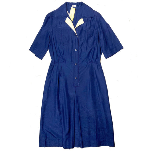 Dejac Paris 60s navy bon-ton scholar style collared blouson dress, mint