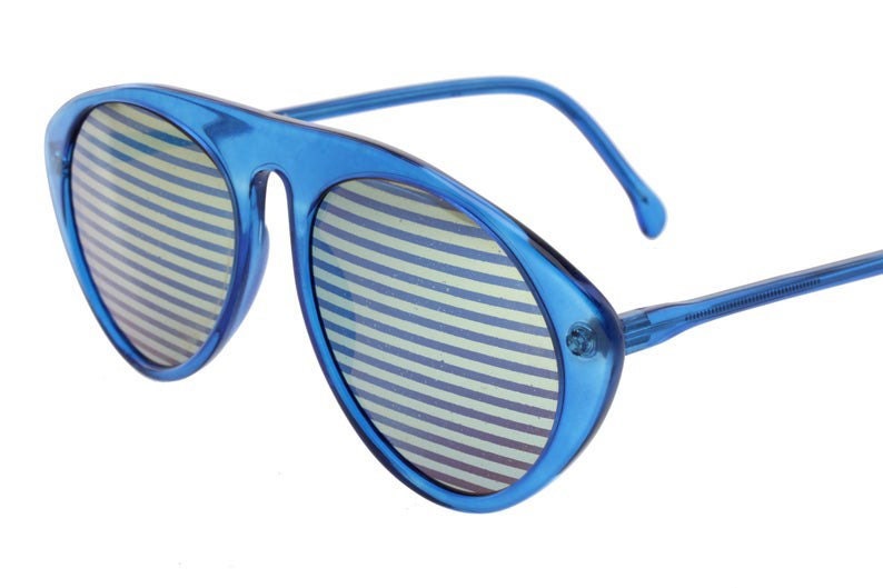 Fiorucci ultra rare aviator sunglasses with striped mirrored lenses, NOS 80s Italy