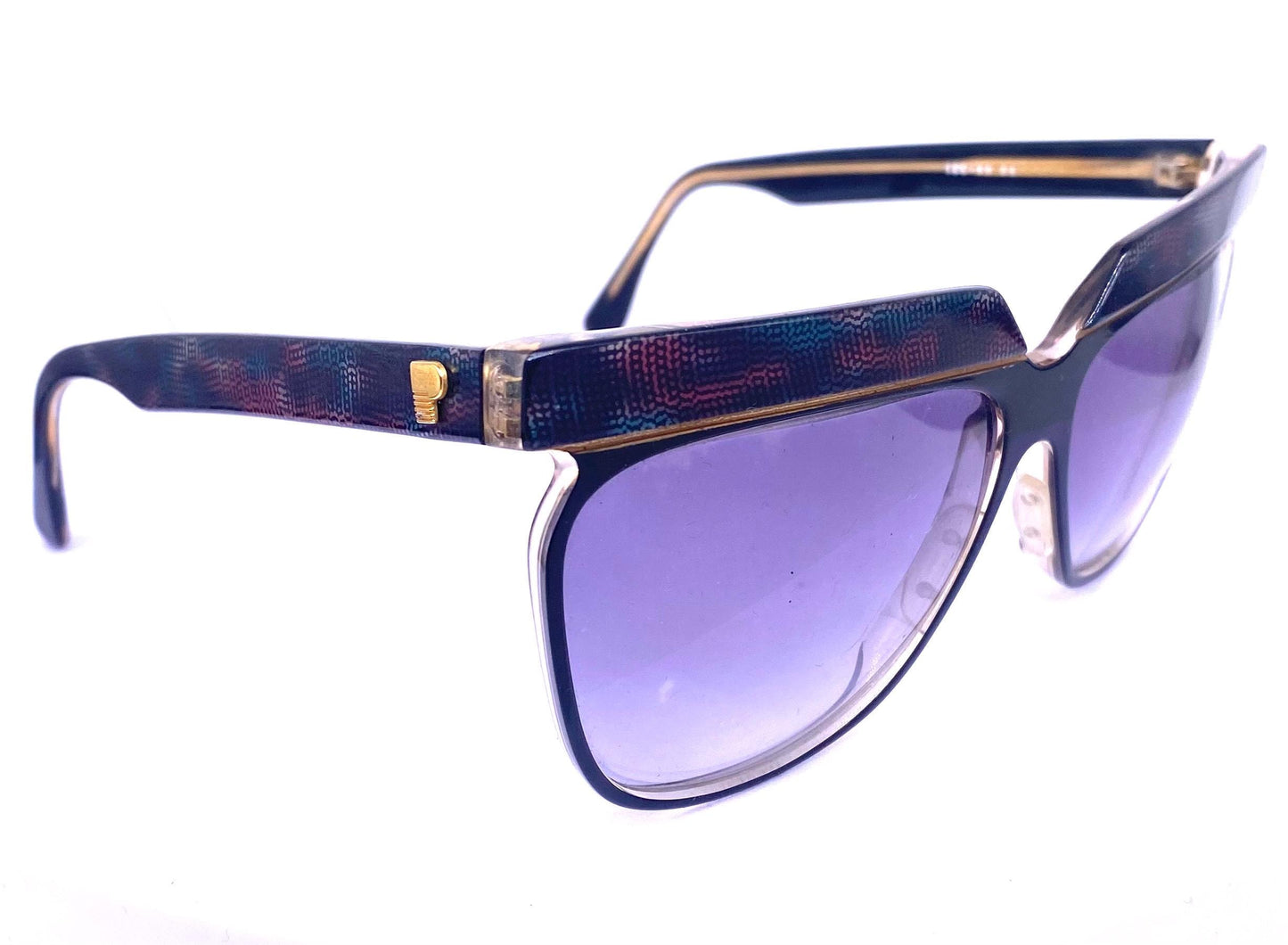 Premier Paris squared butterfly oversized sunglasses w/ glitched pixel art texture in 2 colorways, NOS 80s France