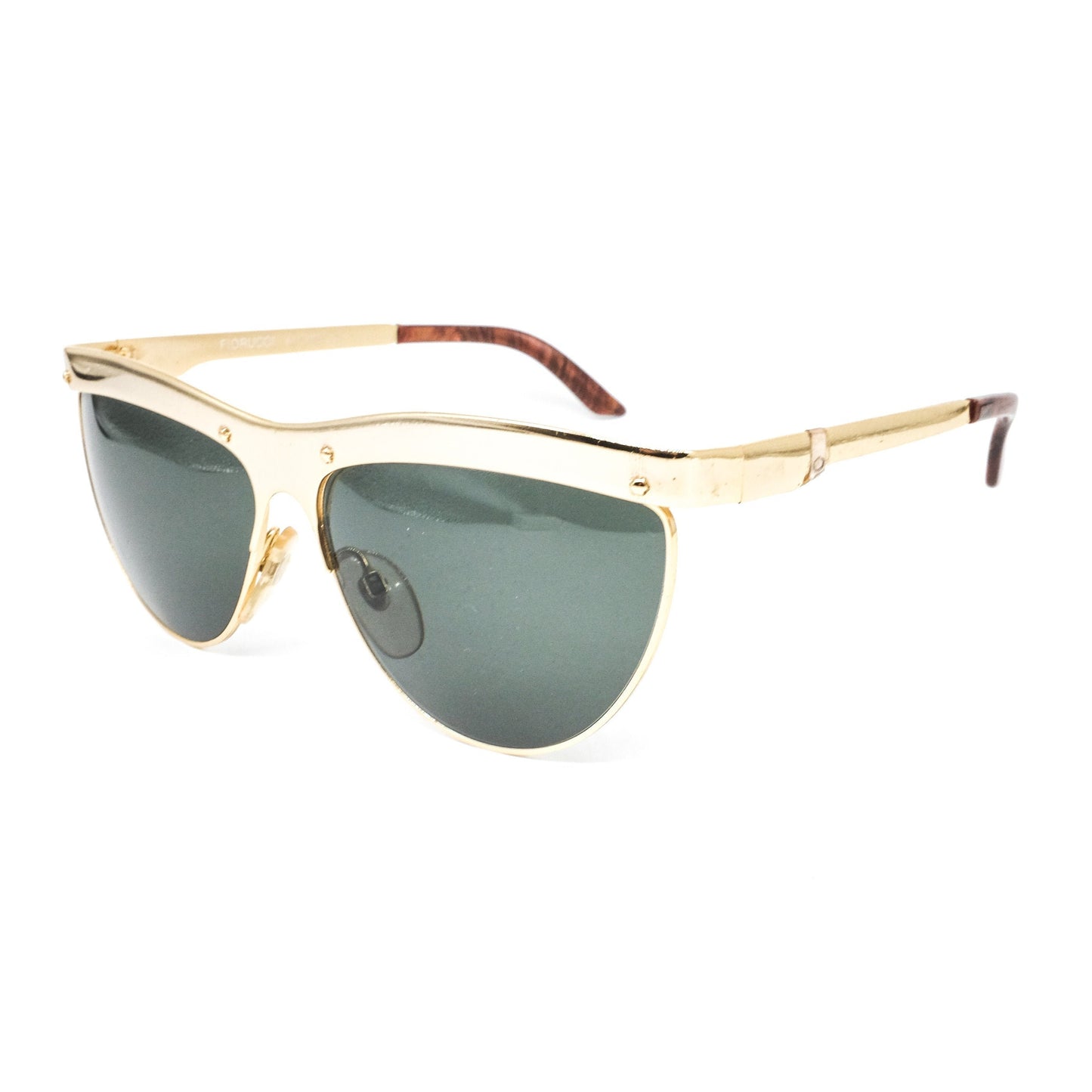 Fiorucci fancy vintage gold satin metallic sunglasses, Made in Italy 1980s NOS