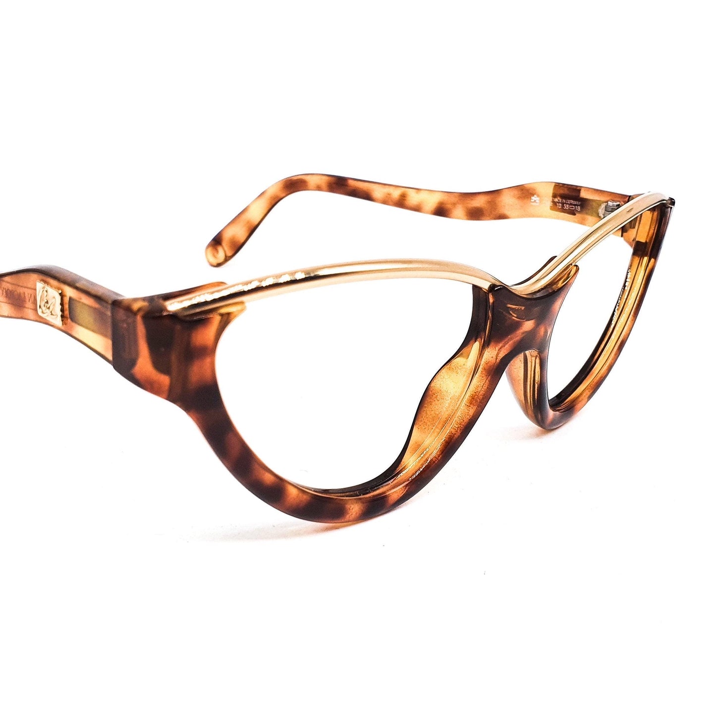 Christian Lacroix 7304 designer cateye frsmes with wavy gold browline, 80s nos Germany; 2 colors
