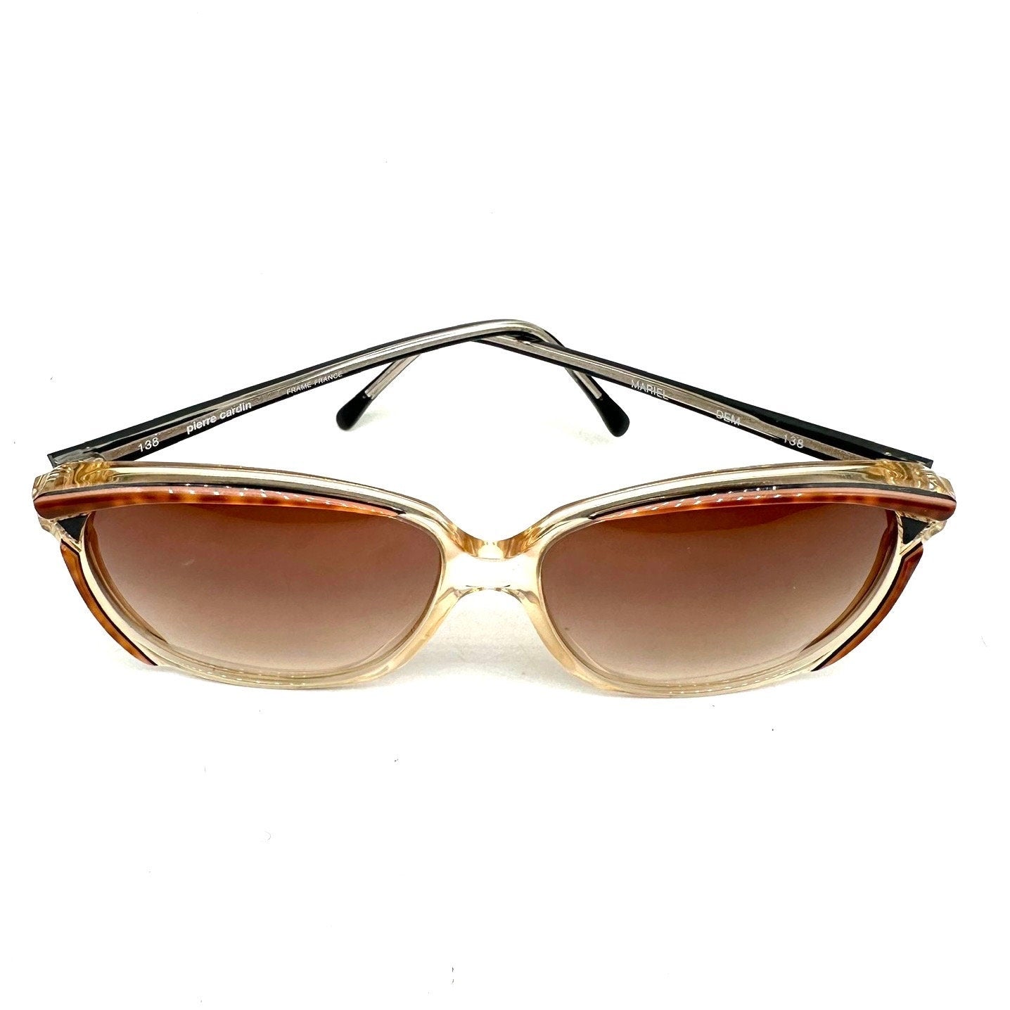 Pierre Cardin oversized square sunglasses in clear/tortoise acetate w rhinestone details, NOS 80s