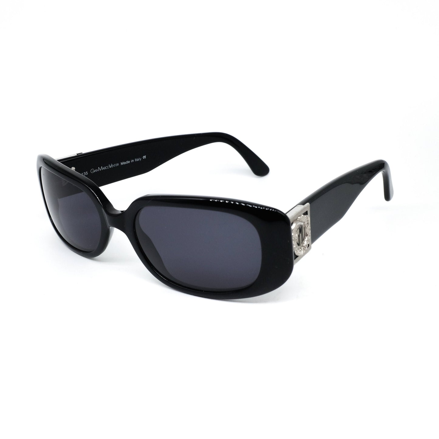 Gian Marco Venturi V587 glossy black acetate square sunglasses 80s NOS italy