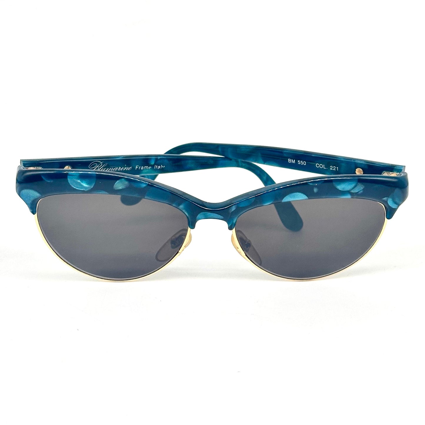 Bluemarine BM550 blue tortoise effect sunglasses w gold details/signature, NoS 90s Italy