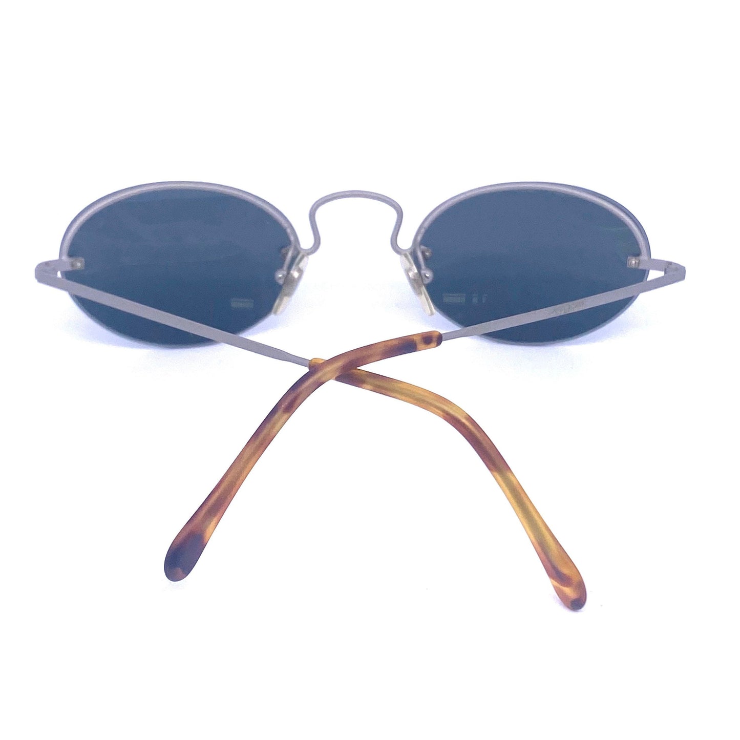 Romeo Gigli 64-S minimal Oval rimless sunglasses with deco bridge, in silver or copper, NOS 80s Italy