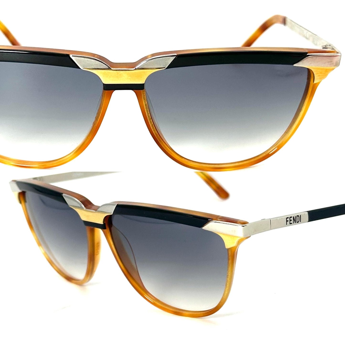 Fendi FS90 cool luxury tortoise- Gold sunglasses hand made in Italy by Lozza, 80s NOs