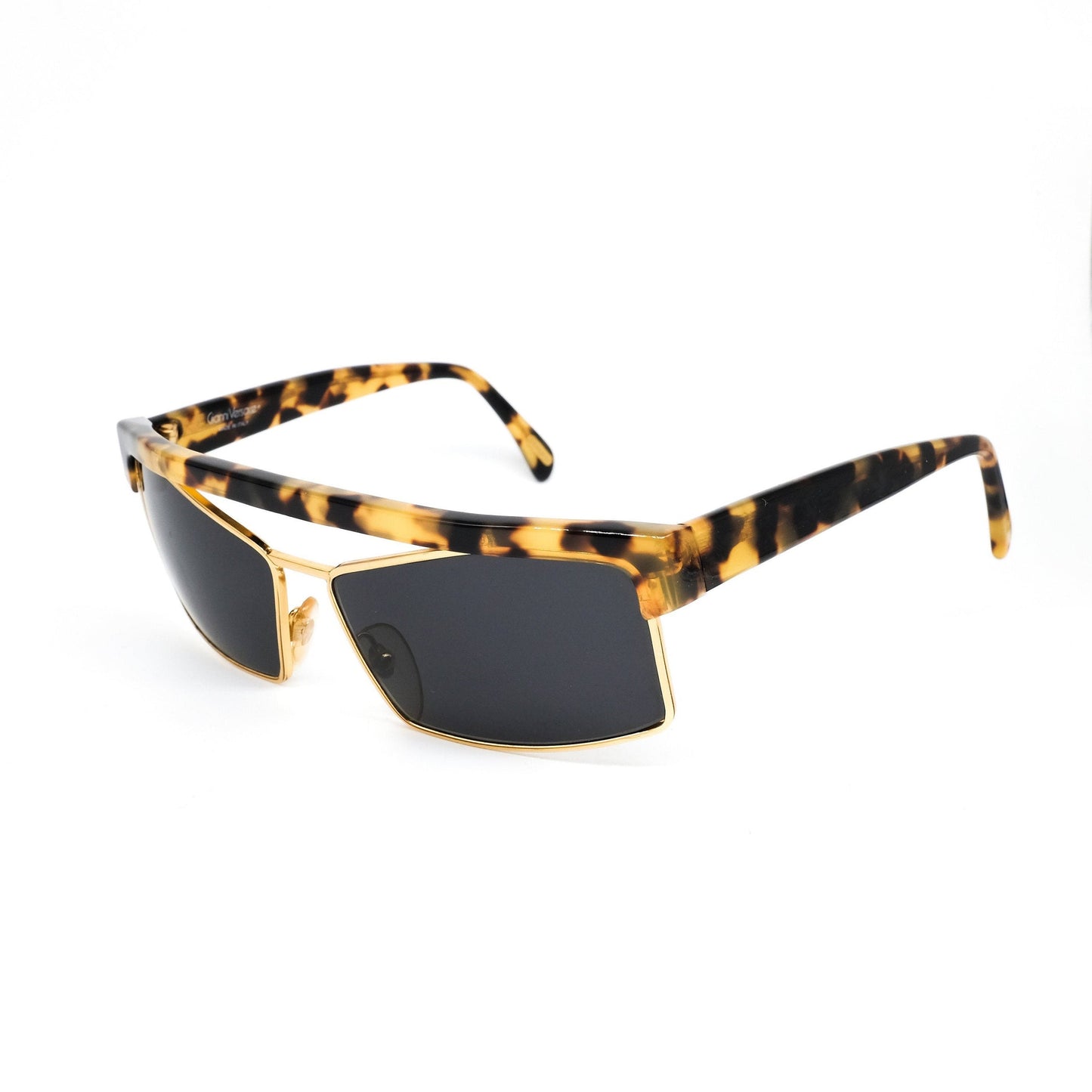 Gianni Versace s02 medusa cello tortoise flat browline sunglasses with biker style square lenses in black Made in Italy, NOS 1990s