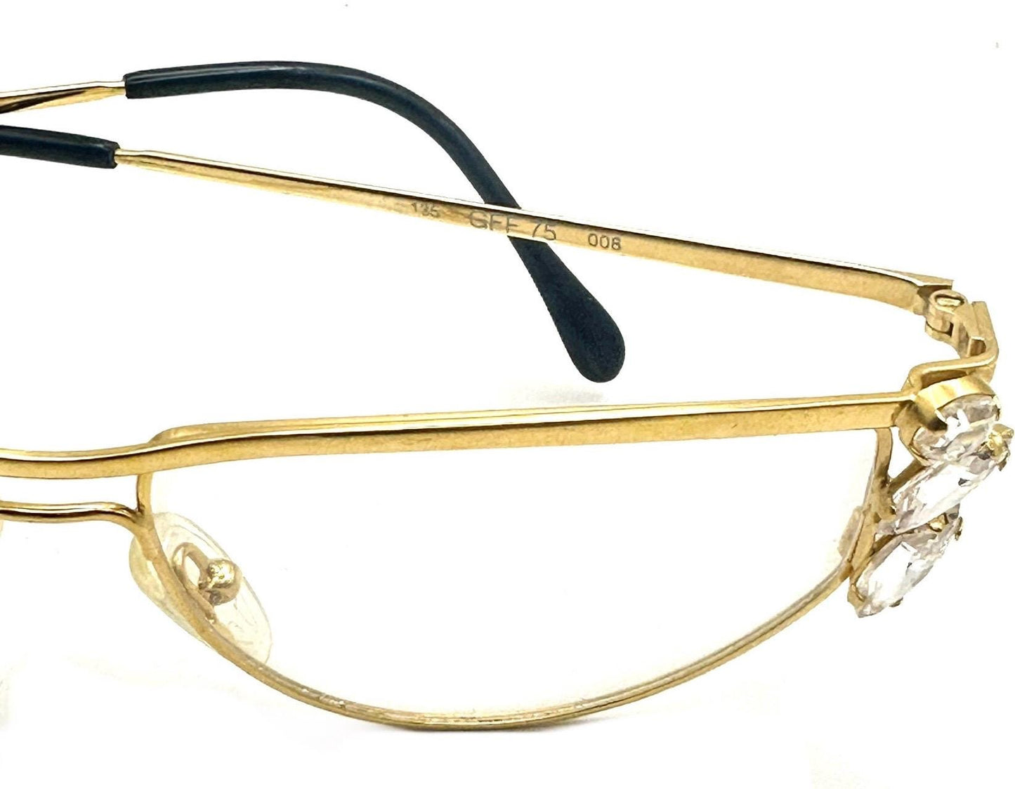 Gianfranco Ferré GFF75 jeweled cateye glasses, golden metal frames w big Swarovski crystals, 1980s NOS
