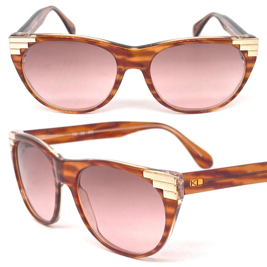 Karl Lagerfeld 116 55 striped brown sunglasses with golden bars detail on the sides, 80s, NOS