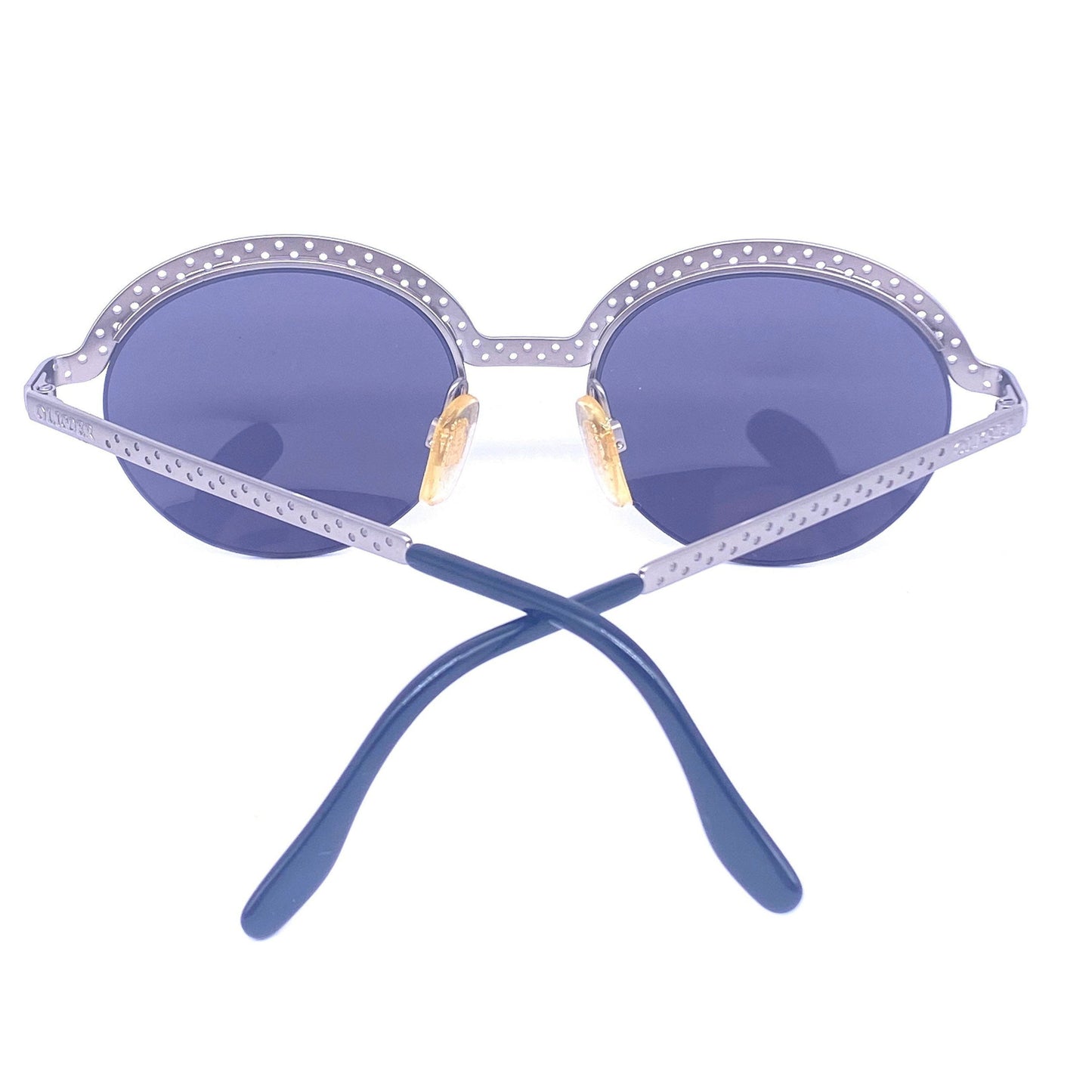 Oliver Valentino 1832 round dotted silver metal sunglasses made in Italy, 1990s NOS
