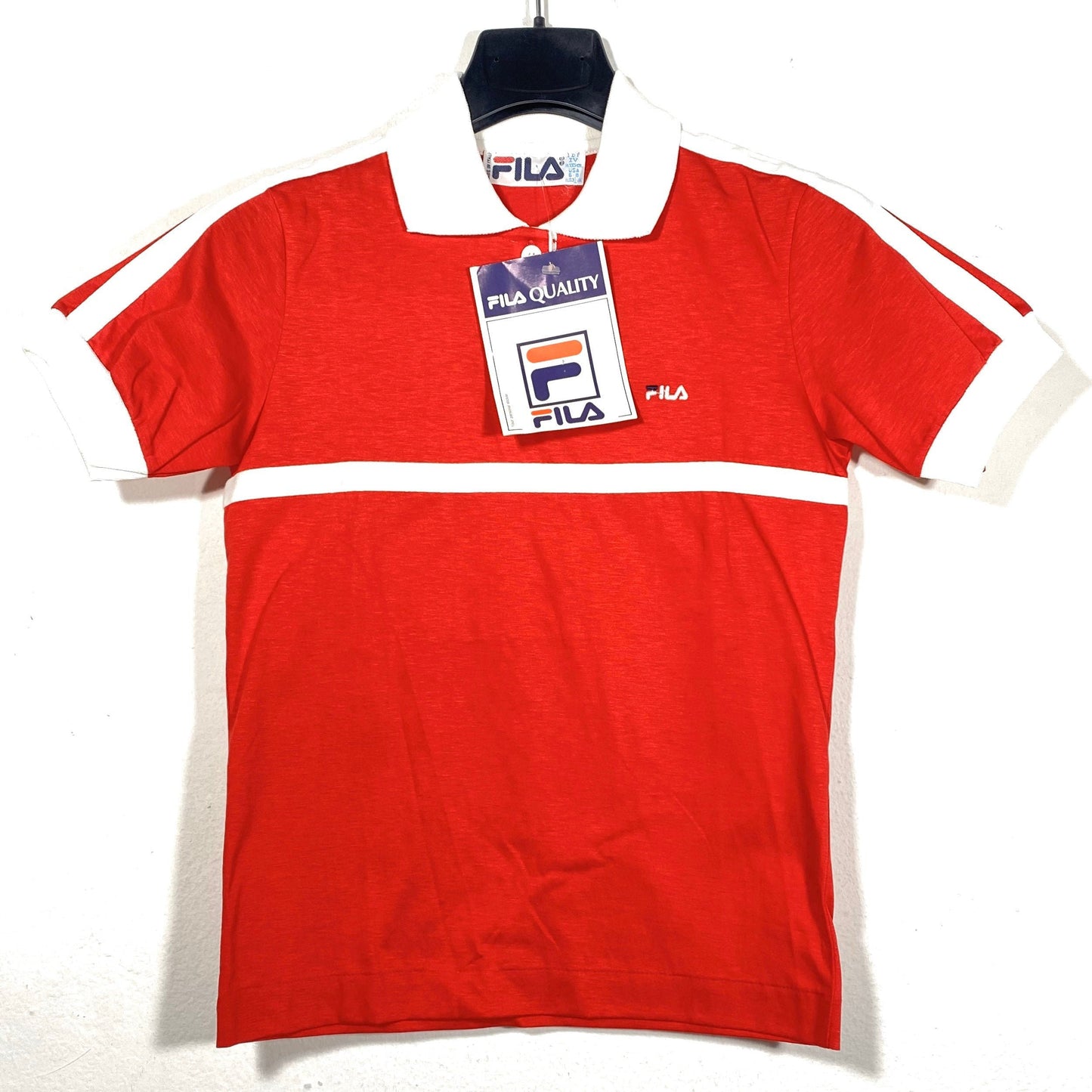 Fila 80s minimal polo shirts, red or pink with white stripe, size 34, US 6-8
