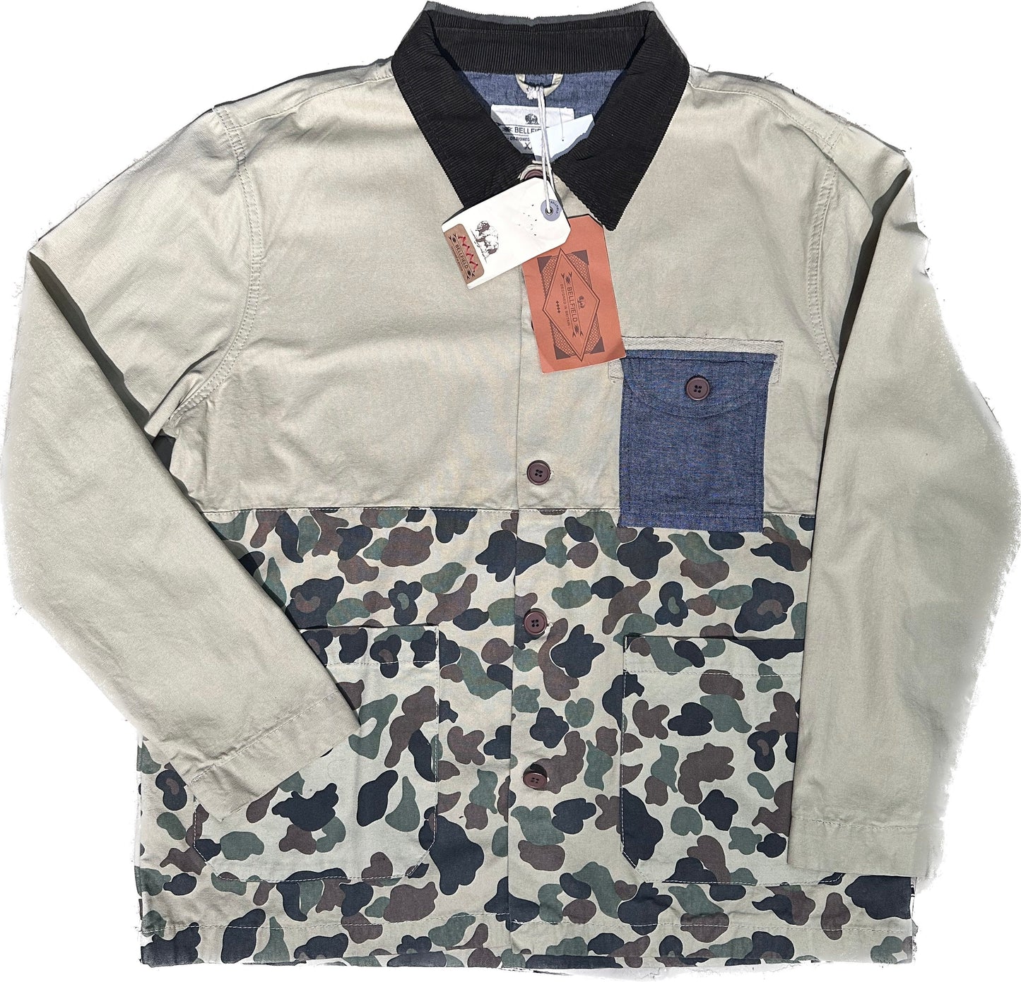 Bellfield military style beige + camo cotton hunter jacket, BNWT