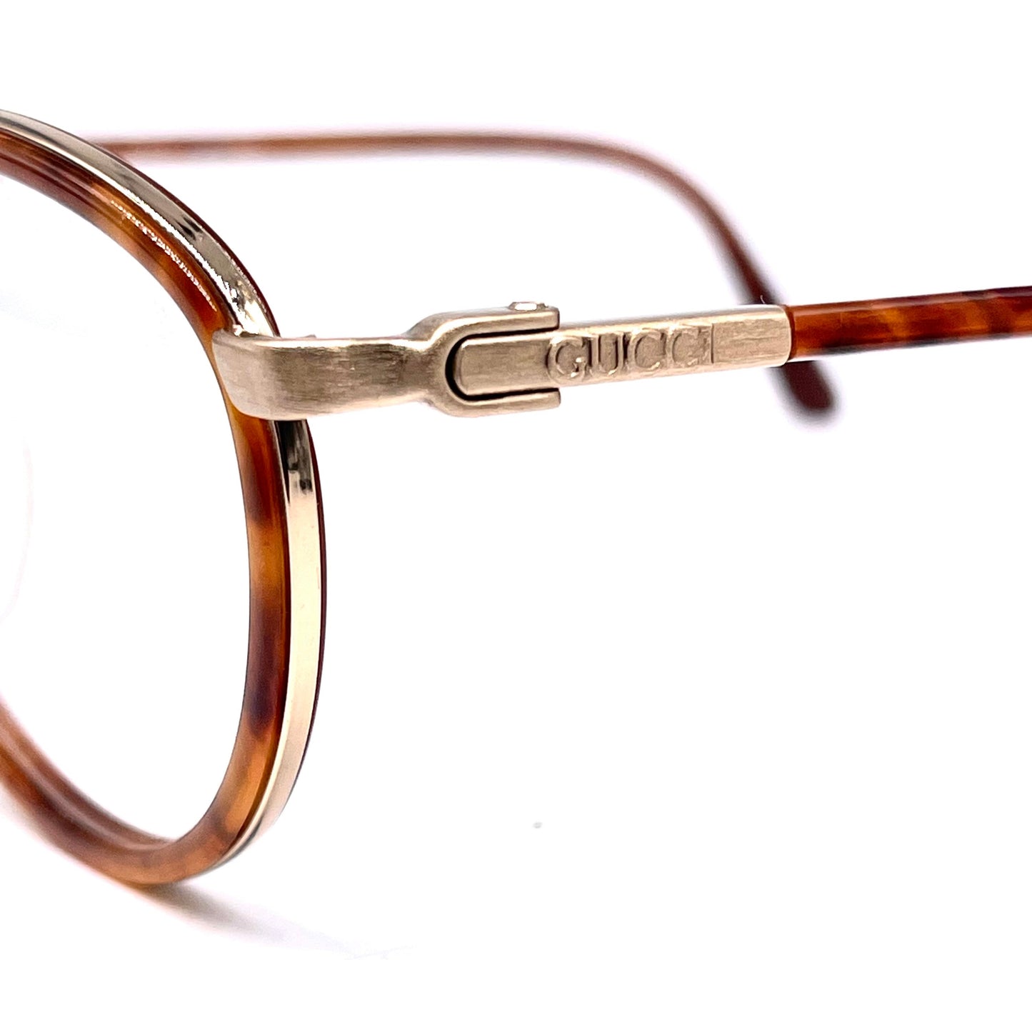 Gucci round dbl rimmed tortoise/ gold metal frames, hand crafted in Italy 1980s NOS