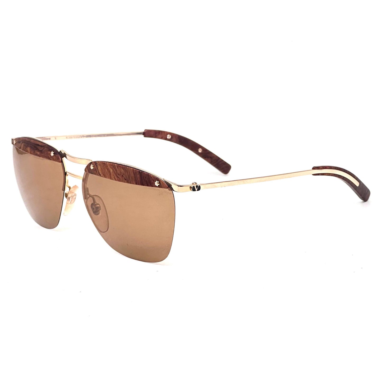 Valentino MOD 606 vintage rare golden sunglasses with fluid marble brown parts 80s NOS Made in italy