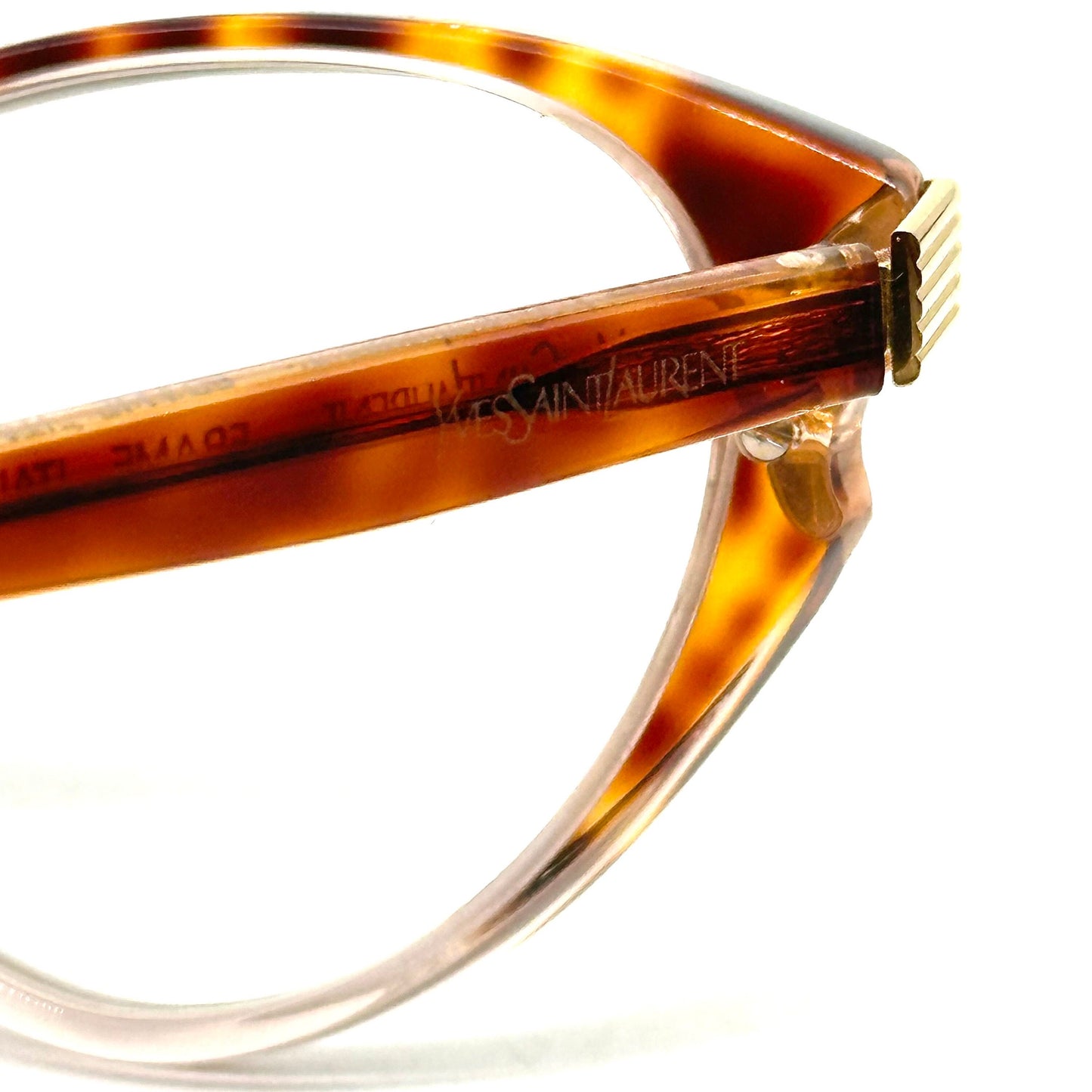 Yves Saint Laurent 5005 brown tortoise acetate cateye eyeglasses with gold details and rhinestones YSL NoS
