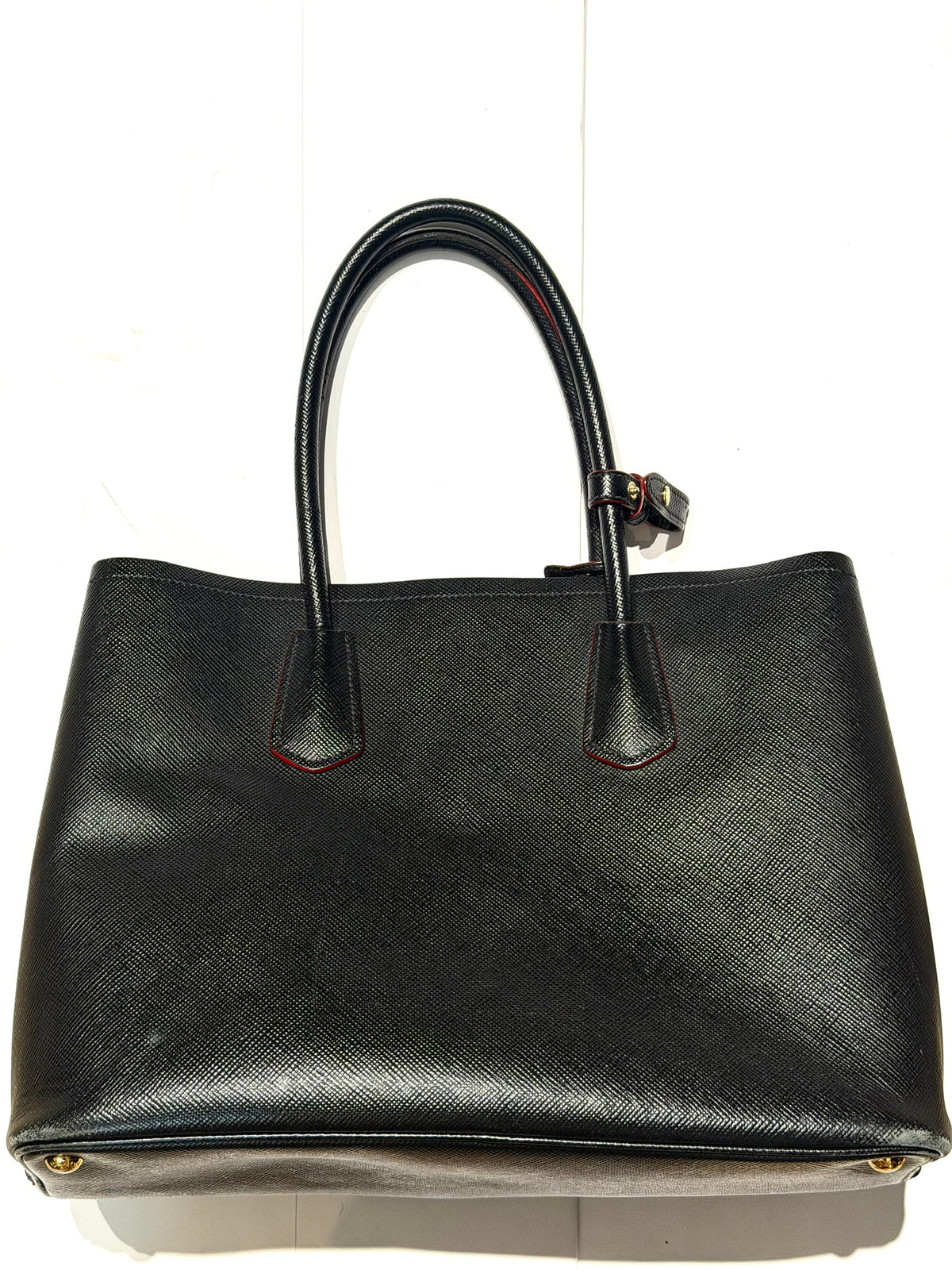 Prada Saffiano Double black leather Tote bag made in Italy, sz Large, perfect.