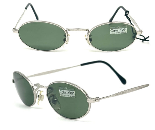 Calvin Klein 330S Oval sunglasses carved silver metal tempered glass lenses , NOS 90s Italy