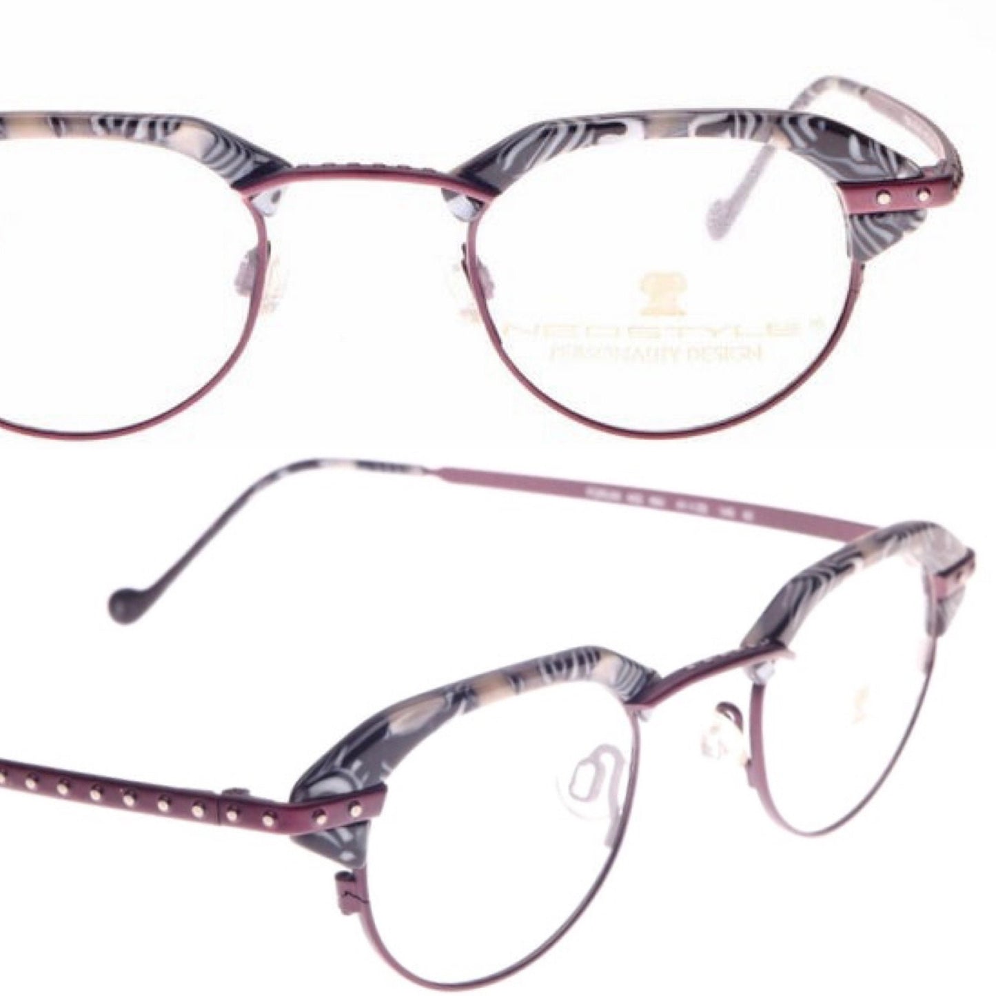 Neostyle Forum p3 modernist glasses w purple titan & Black pearl white brows, NOS 90s Germany