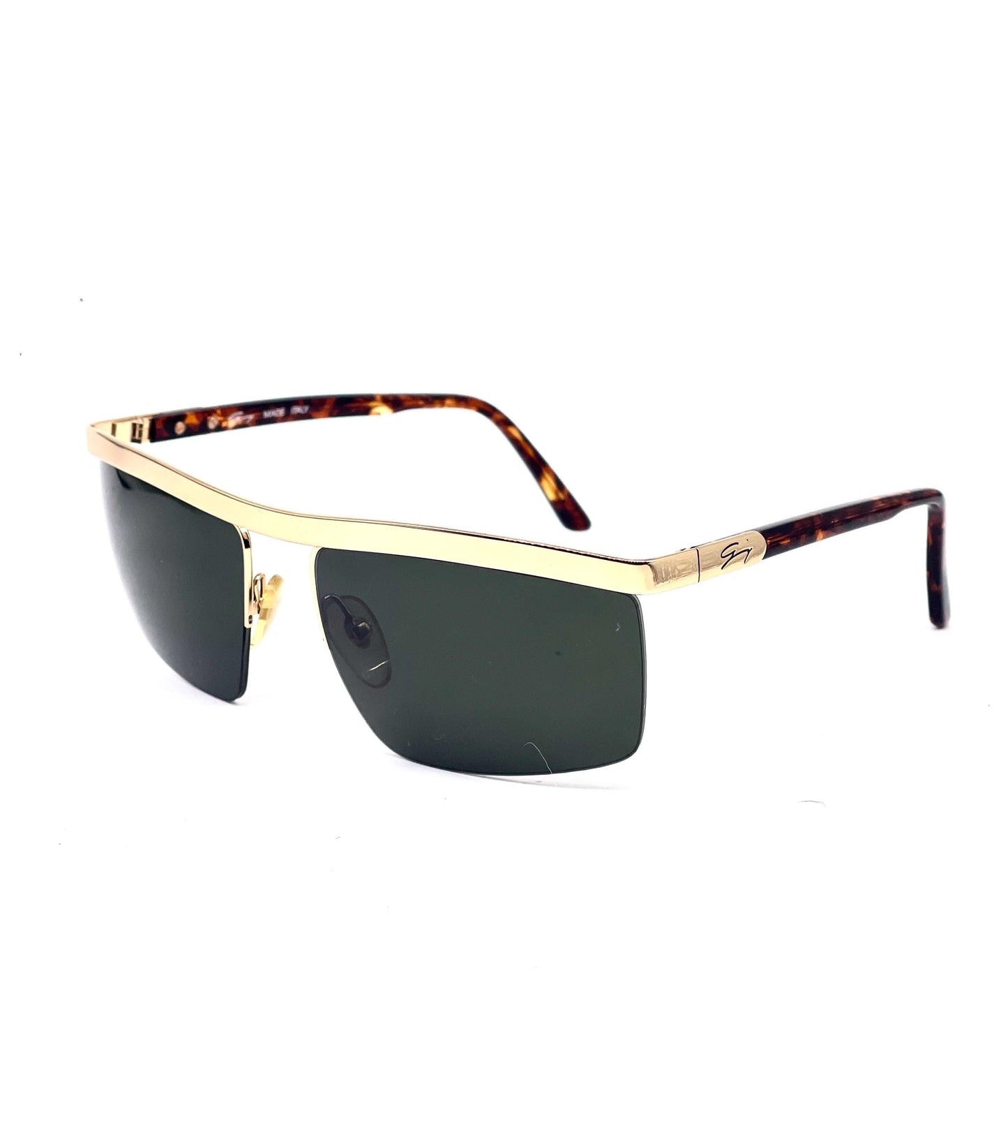 Genny modern rectangular flat top gold half rimmed sunglasses, 90s Italy NOS mint