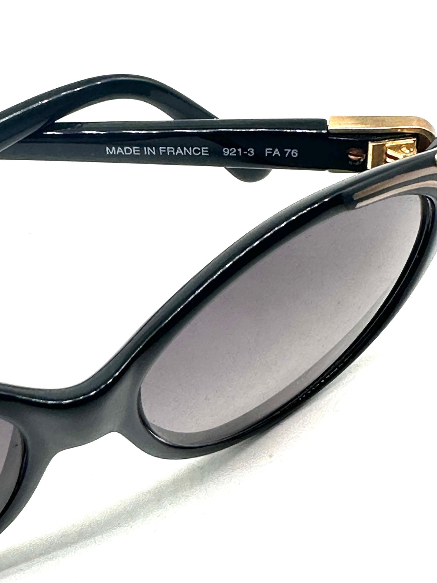 Jacques Fath black -gold oval Cateye sunglasses w 2 detail variations, NOS 80s France