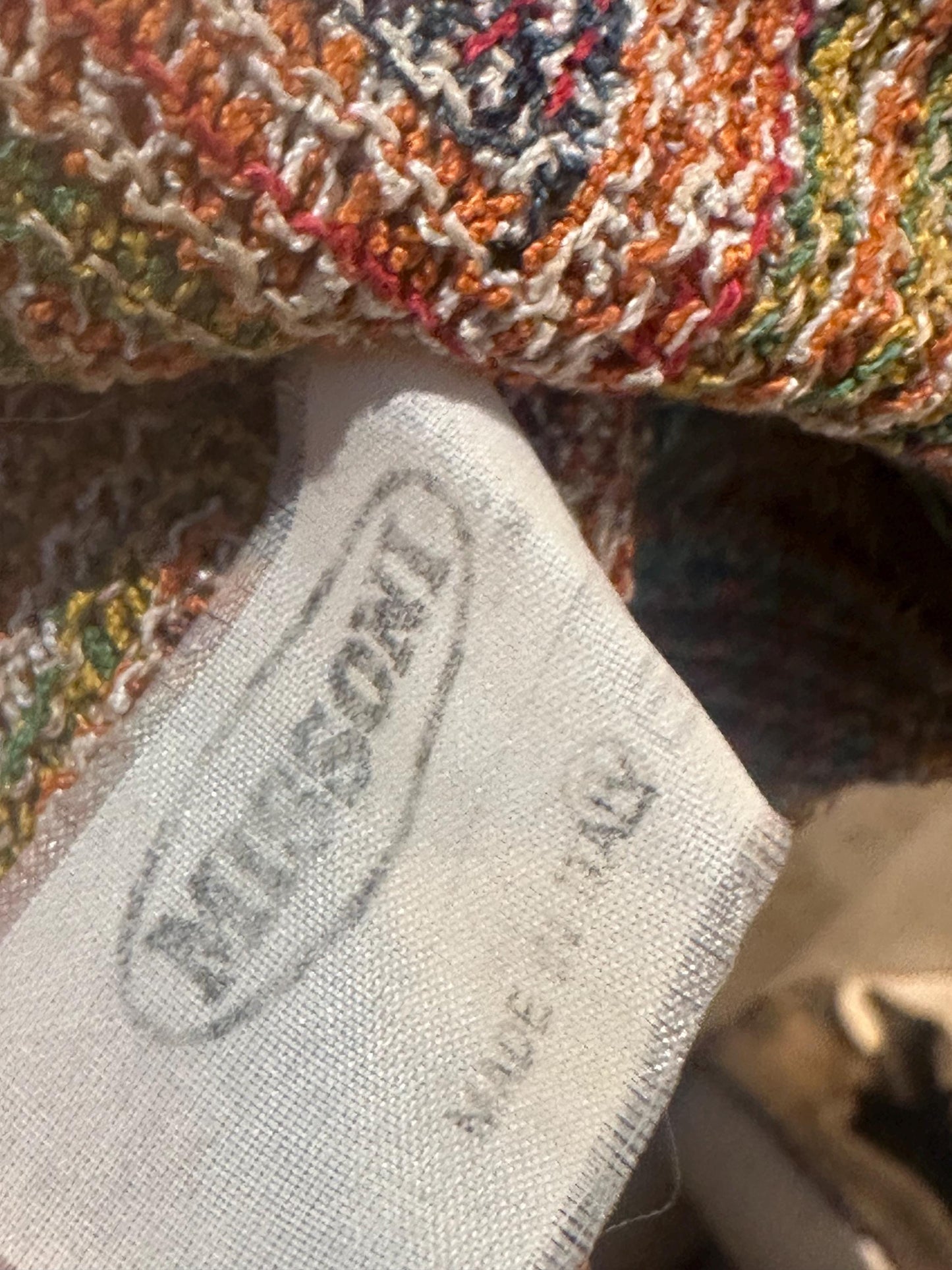 Missoni iconic colorful zigzag stripes cotton-linen knit cardigan vest made in Italy, 1980s mint sz 50 / L